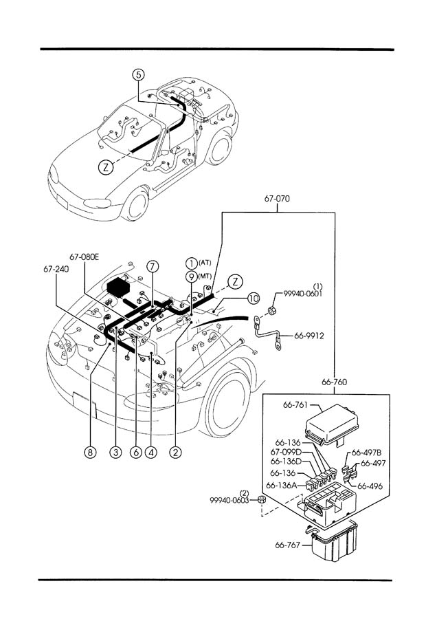 2002 Mazda Miata Harness. Engine. Cable. Wiring. Battery. Positive. ENGINE COMPARTMENT